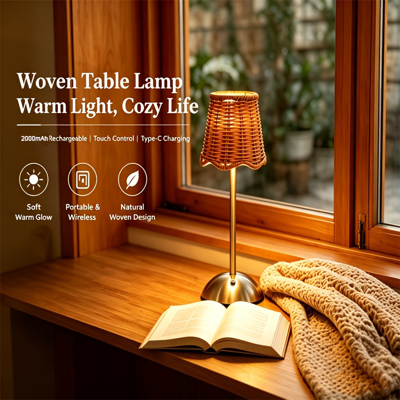 Room Decor Lighting Lamp - Lampada da Tavolo Artistica in Rattan